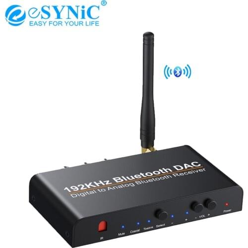 ESYNiC 192kHz DAC Digital to Analog Audio Converter Bluetooth-compatible 5.0 Support PCM Coaxial Toslink digital to analog L/R
