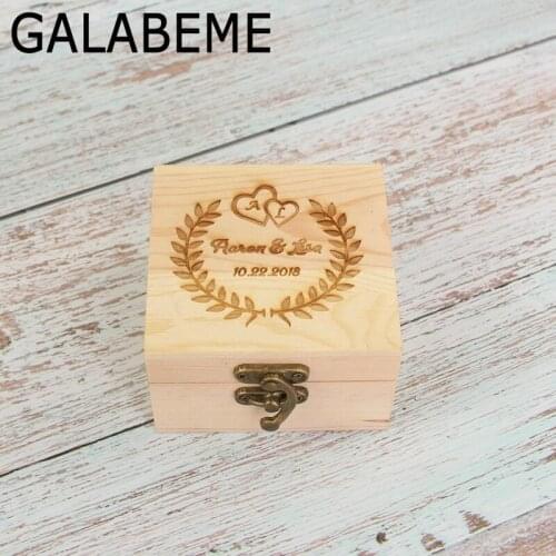 Galabeme Custom engraved wooden box Wedding Ring Box Engagement Personalized Wooden Ring Bearer Storage Box With Lock