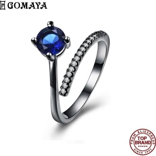 GOMAYA Adjustable Blue Zircon Women Ring Romantic Creativity Design Rings Birthday Gift For Girlfriend New Arrival Jewelry