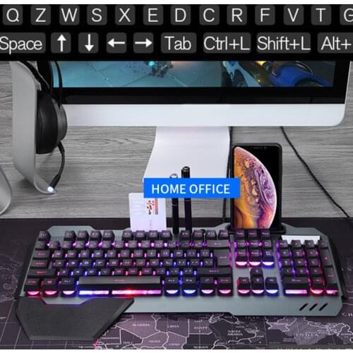 Gaming Keyboard Wired RGB LED Backlight Game Keyboard Gift for Internet Cafe Desktop Tablet PC, Black