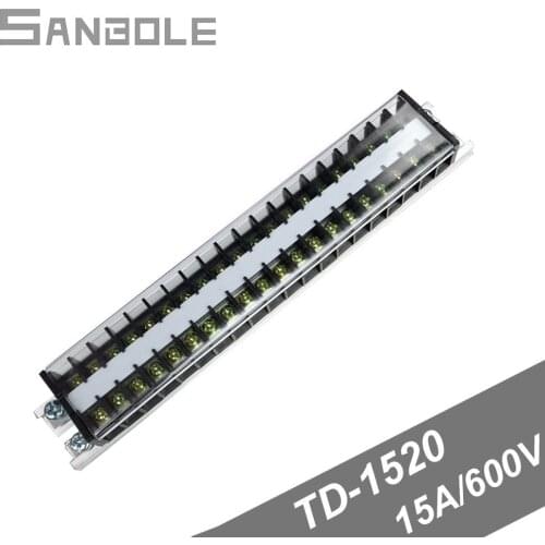 TD-1520 Terminal blocks Dual Row Connection Plate Screw 15A/600V 20P Strip Universal Barrier DIN rail mounting