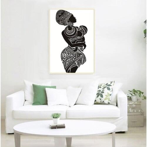 Beautiful African Woman With Baby Bedroom Wall Art Canvas Painting Black and White Wall Picture Poster Print Home Decor
