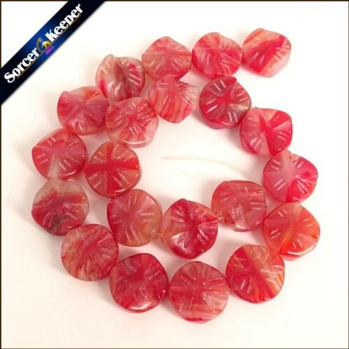 Red Agates Crystal Stone Flower-Shaped Loose Beads Strand 15" ( 21 PCS ) For Jewelry Making Diy Bracelet Necklace Pendant