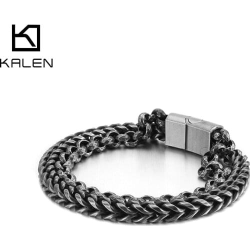 230*13mm Stainless Steel 316 Retro Black Double Layer Link Chain Bracelet Men