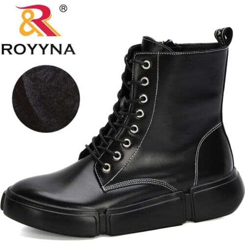 ROYYNA 2020 New Designers Snow Boots Women Leather Shoes Woman Boots Female Flat Plush Warm Zip Shoes Feminimo Comfortable
