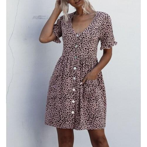 Summer New Fashion 2021 Dress Short Sleeves Women Polka Dot Printed Shirt Mini Dresses Buttons Female Vintage Casual Loose Soft
