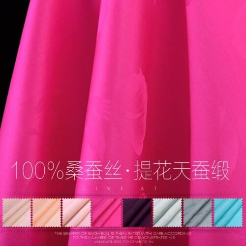 Solid jacquard silkworm Satin European root satin pure silk linen fabric clothing A129