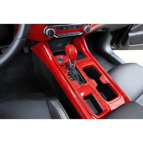 Car Gear Shift Panel Trim Red Carbon Fiber Central Control Gear Shift Box Panel Cover for Nissan Sylphy Sentra 2020 2021