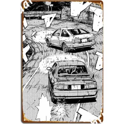 Initial D Manga Panel Ae86 Vs Rx7 Metal Plaque Poster Wall Cave Designing Club Bar Wall Decor Tin Sign Poster