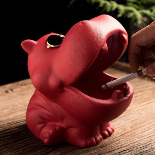 Creative Cute Animal Hippo Ashtray Large-capacity Anti-fly Ash Household Car Ceramic Personality Ashtray Decorations Ornaments