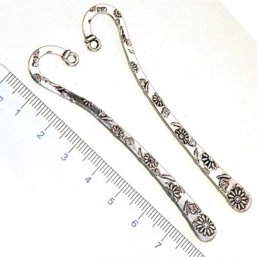 Bookmark metal school stationery tab for books diy charms flower butterfly flat curve double silver jewelry components 80mm10pcs