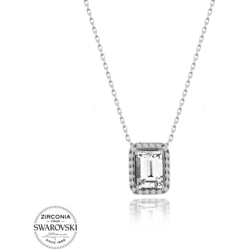 Silverlina Silver Swarovski Zirconia Rectangle Necklace