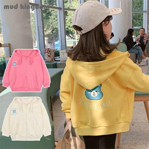 Mudkingdom Fashion Girl Outerwear Hooded Cartoon Print Long Sleeve Loose Casual Jacket for Kids Spring Autumn Fashion Clothes