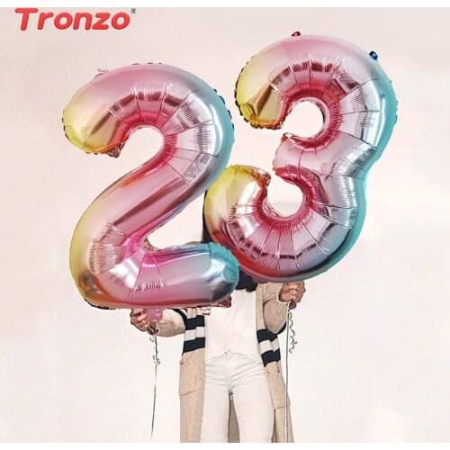 Tronzo Foil Number Balloon 32inch Birthday Balloons Number Rainbow Balloons Heart Star 1pc Birthday Party Decorations Adult Set