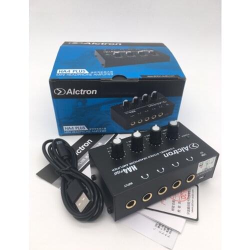 Upgraded ALCTRON HA4plus 4-channel stereo Mini Headphone Amplifier USB interface powered recording studio headphone splitter