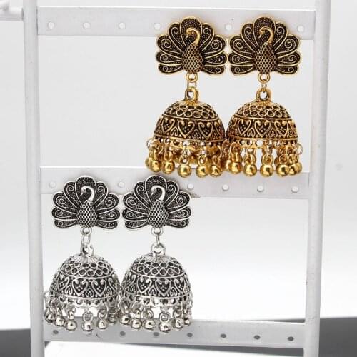 Boho Vintage Peacock Jhumka Indian Ethnic Bollywood Gypsy Tribal Dangle Earrings