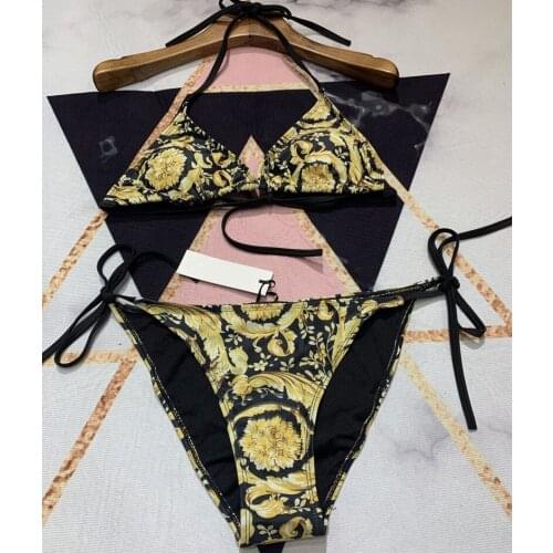 Vintage golden pattern printed Bikinis Two-Pieces Womens Corset + Shorts Sexy Summer Swimwear Bathing Suit 2021 Designer y522