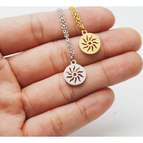 Vintage Sun Charm Celestial Dainty Necklaces For Women Stainless Steel Chain Couple Necklace Collier Femme Boho Jewelry BFF