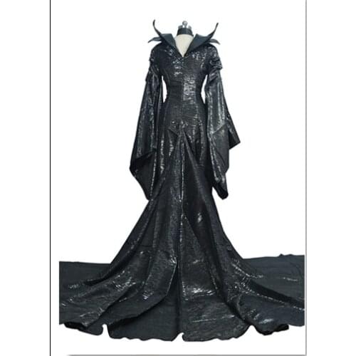 100%real black dark queen/witch/ evil queen cosplay maleficent cos dress
