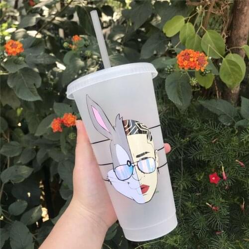 20oz Bad Bunny Reusable Venti Personalized Designs Cup Plastic Cup With Straw Mothers Day Birthday Gift Customized Cold Cup
