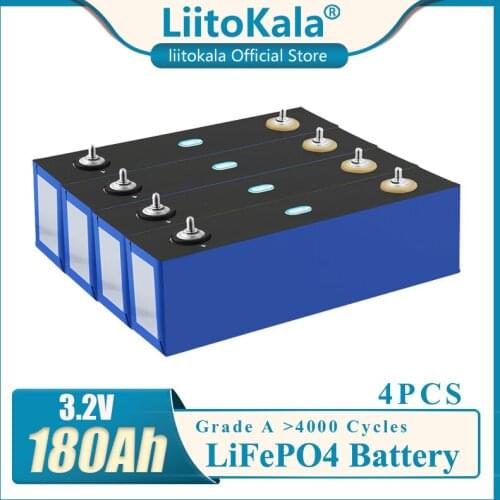 4PCS LiitoKala 3.2V 180Ah Lifepo4 battery 3.2v lithium iron phosphate Grade A diy 12v 24v Solar storage Electric car Golf cart