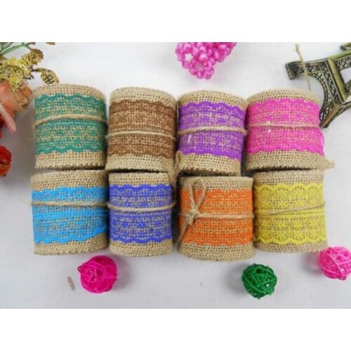 8rolls colored burlap hessian ribbon lace 2.36'' natural jute fabric rustic linen roll wedding DIY gift wrapping free shipping