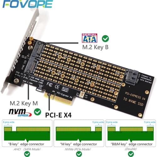 M.2 NVMe Adapter SSD to PCIe Card Key M + Key B with Fan SATA Cable PCIE to M2 Adapter Supports 2230 2242 2260 2280 22110
