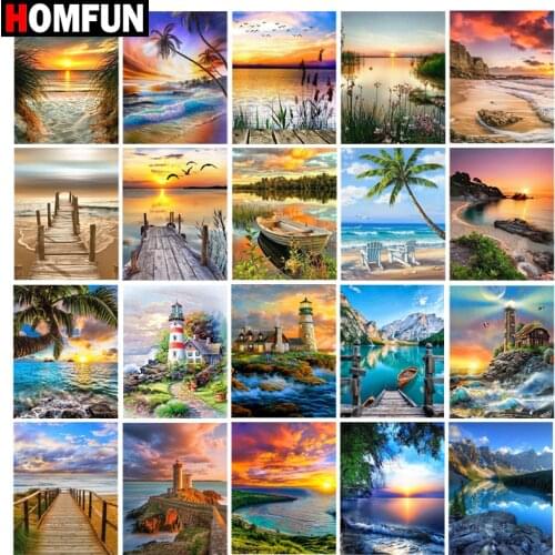 HOMFUN Full Square/Round Drill 5D DIY Diamond Painting "Sea beach landscape" 3D Embroidery Cross Stitch 5D Home Decor Gift