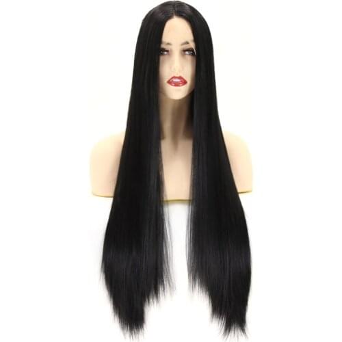 ZigZag Black Straight Synthetic Lace Front Wigs for Women Natural Long Glueless Middle Part Heat Resistant Fiber Hair Cosplay