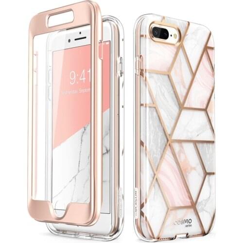 For iPhone 7 Plus / 8 Plus Case 5.5 inch i-Blason Cosmo Full-Body Marble Pink Bumper Case Cover with Built-in Screen Protector