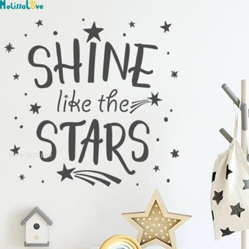 Kids Shine Like The Stars Quote Wall Decals Nursery School Decoration Scandinavian Self-adhesive Sticker Lovely Gift YT3490