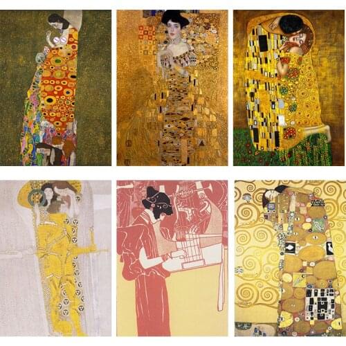 DIY Diamond Wall Art Kiss By Gustav Klimt Sticker Picture 5D Character Full Round Drill Retro Cross Stitch Home Decor Embroidery