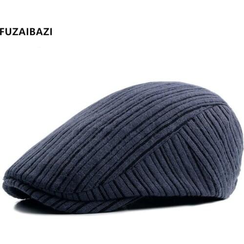 FUZAIBAZI Women Spring Autumn Fashion New Berets For Style Knitted Woolen Hat Adjustable Size Leisure Retro Mens Snapback