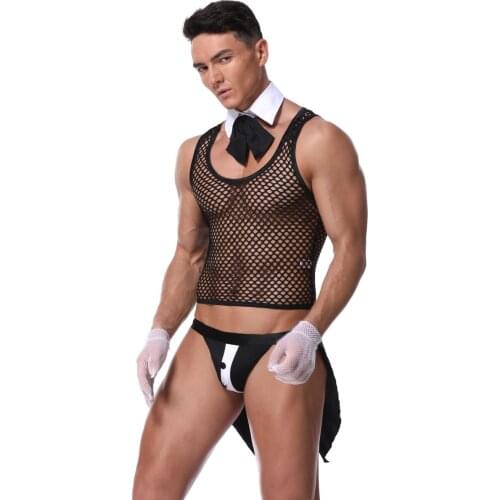 Hot Erotic Men Sexy Waiter Outfit Cosplay Costume Men Maid Lingerie Cosplay Costumes for Sexy Men