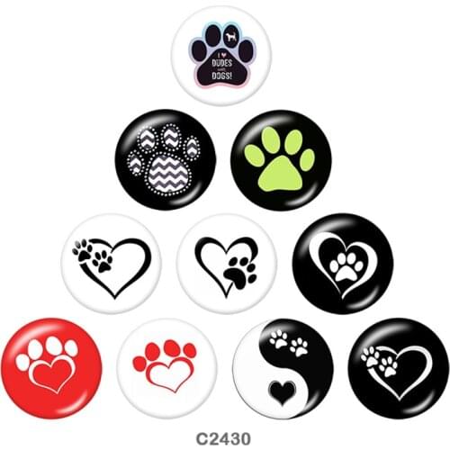 LOVE PAW DOG CAT Round glass cabochon Fridge stickers snap button jewelry 10pcs/set C2430