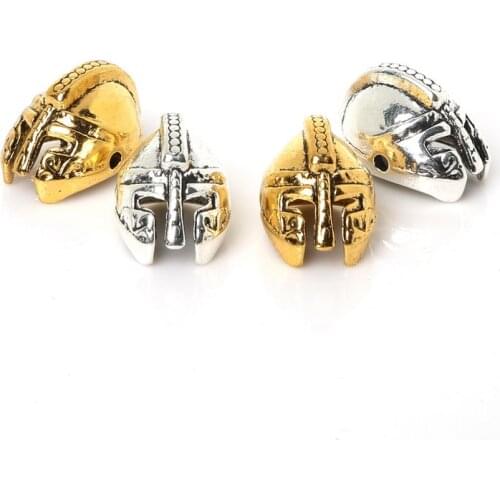 Micro Pave CZ Gold Silver Color Roman Warrior Gladiator Helmet Beads Spacer Bead Metal Charms for Bracelet DIY Making
