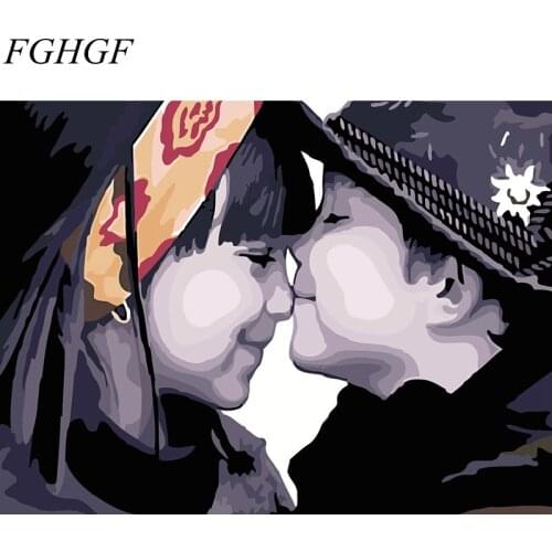 FGHGF Frameless Kissing Babies DIY Painting By Numbers Kits Wall Art Picture Acrylic Figure Painting For Living Room Home