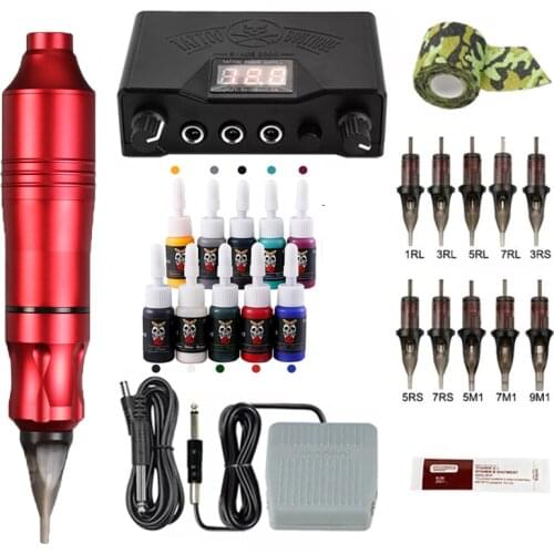 Professional Tattoo Machines Kit Complete Tattoo Pen Kits Ink Power Supply Cartridges Needles Tattoo Supplies For Tattoo Artist