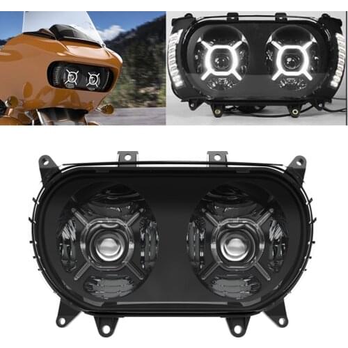 For Road Glide Dual LED Headlight DRL Halo High/Low Beam Headlamp for Road Glide 2015-2021 Motorcycle Driving Turn Signal Light