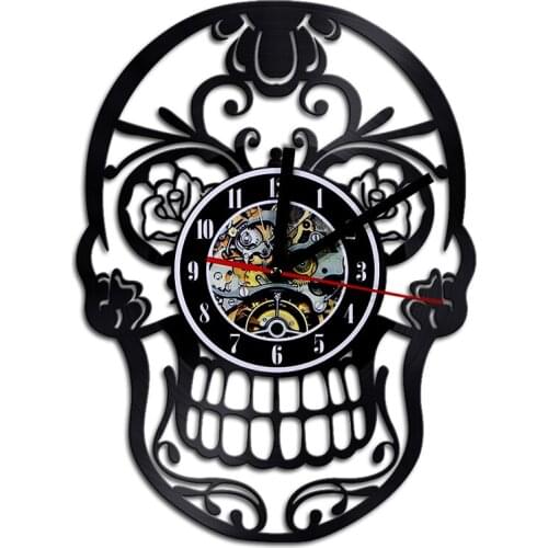 The Day of Dead dia de los Muerte Mexican Skull Vinyl Record Wall Clock With Led Lighting Gothic Sugar Skull Watch Home Decor