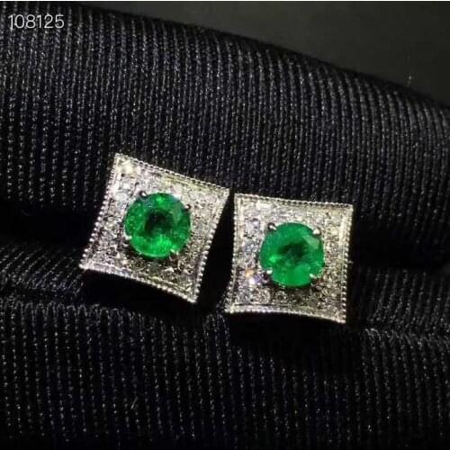 Natural green emerald gem stud earrings Natural gemstone earrings Elegant pincushion pincus S925 silver girl women gift jewelry