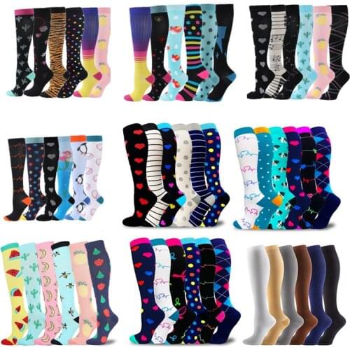 6 Pairs Compression Stocking Women Knee High Edema Anti Fatigue Diabetes Varicose Veins Summer Running Sports Compression Socks