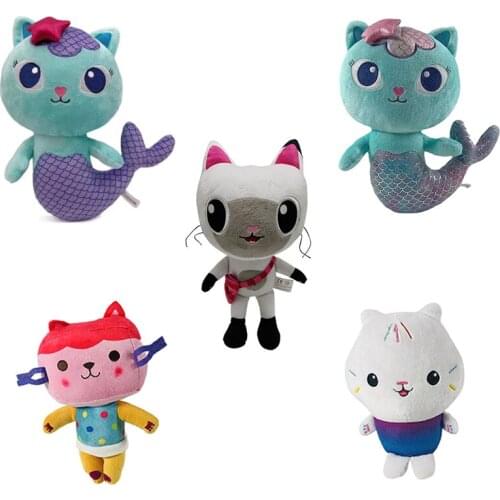 New Gabby Dollhouse Plush Toy Mercat Cartoon Stuffed Animals Purple Mermaid Cat Mermaid Plushie Dolls Kids Birthday Gifts