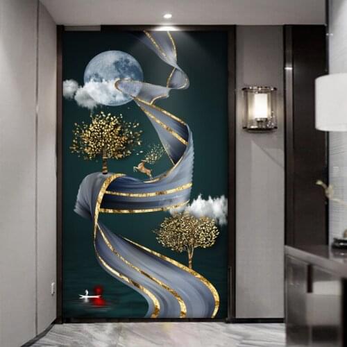 Custom Modern Minimalist Entrance Mural Wallpaper 3D Living Room Corridor Aisle Abstract Landscape Elk Decoration Wall Painting