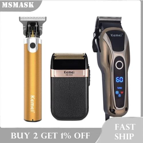 Kemei Professional Hair Clipper Rechargeable Electric T-Outliner Finish Cutting Machine Beard Trimmer Shaver Hair cutter Machine