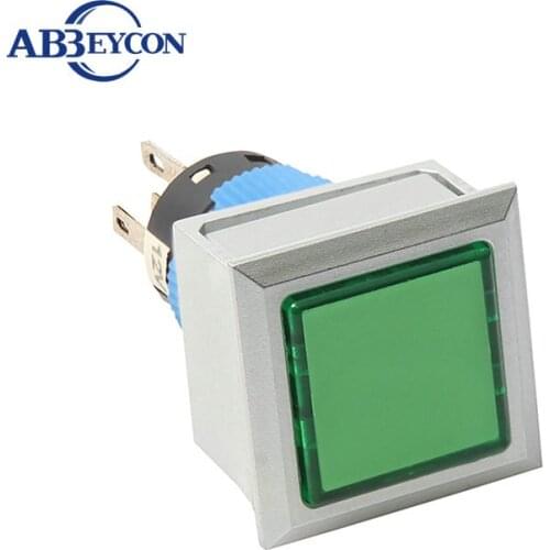 2227Z Latching 22mm industrial waterproof square plastic switch economical 12v green illuminated push button switch