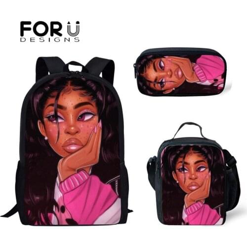 FORUDESIGNS African Beauty Girl School Bag for Teenager Girl Student Mochilas Backpack Kid Set Backpacks Pattern Daily Backpacks