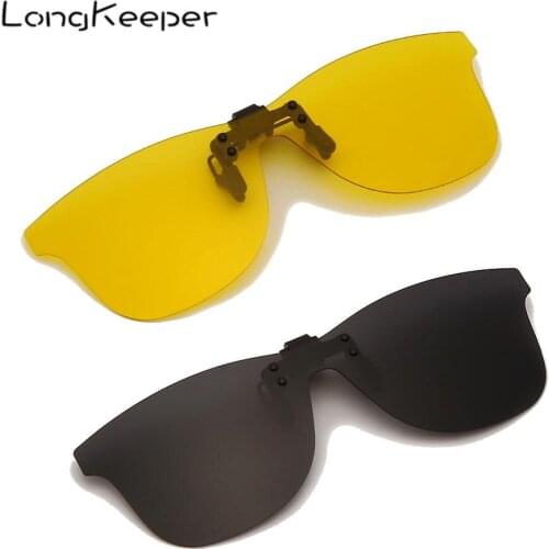 LongKeeper Polarized Clip On Sunglasses Men Women Yellow Night Vision Flip-Up Lens Sun Glasses Anti-glare Driving Goggles UV400