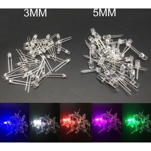 100-1000pcs 3/5MM Led white/blue/red/yellow/green/pink/purple light bulbs / 5MM White Colour LED emitting diode F5 White/UV LED
