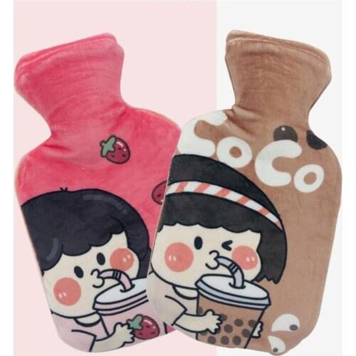 Warm Hot Water Bottle Plush Soft Cover Coco Milky Tea Hand Warmer Premium Natural Warmth Winter Warm Heat Reusable Hand Warmer